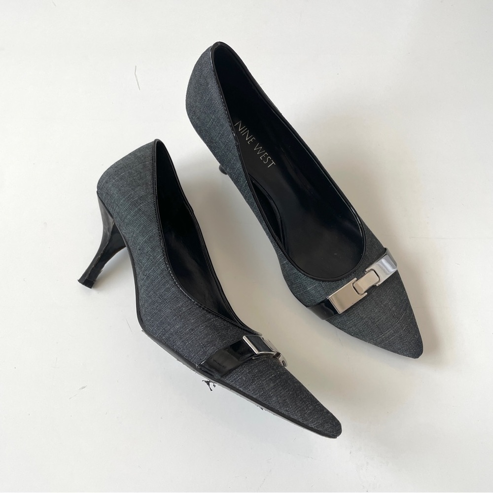 Nine West Pointed Toe Pumps, Grey Black Business Core Heels, Size 6